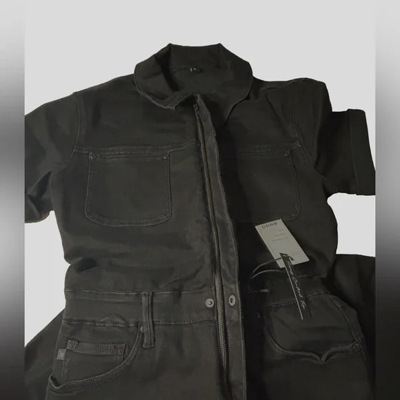 NWT Judy Blue Short Sleeve Straight Tummy Control Black Denim Jumpsuit